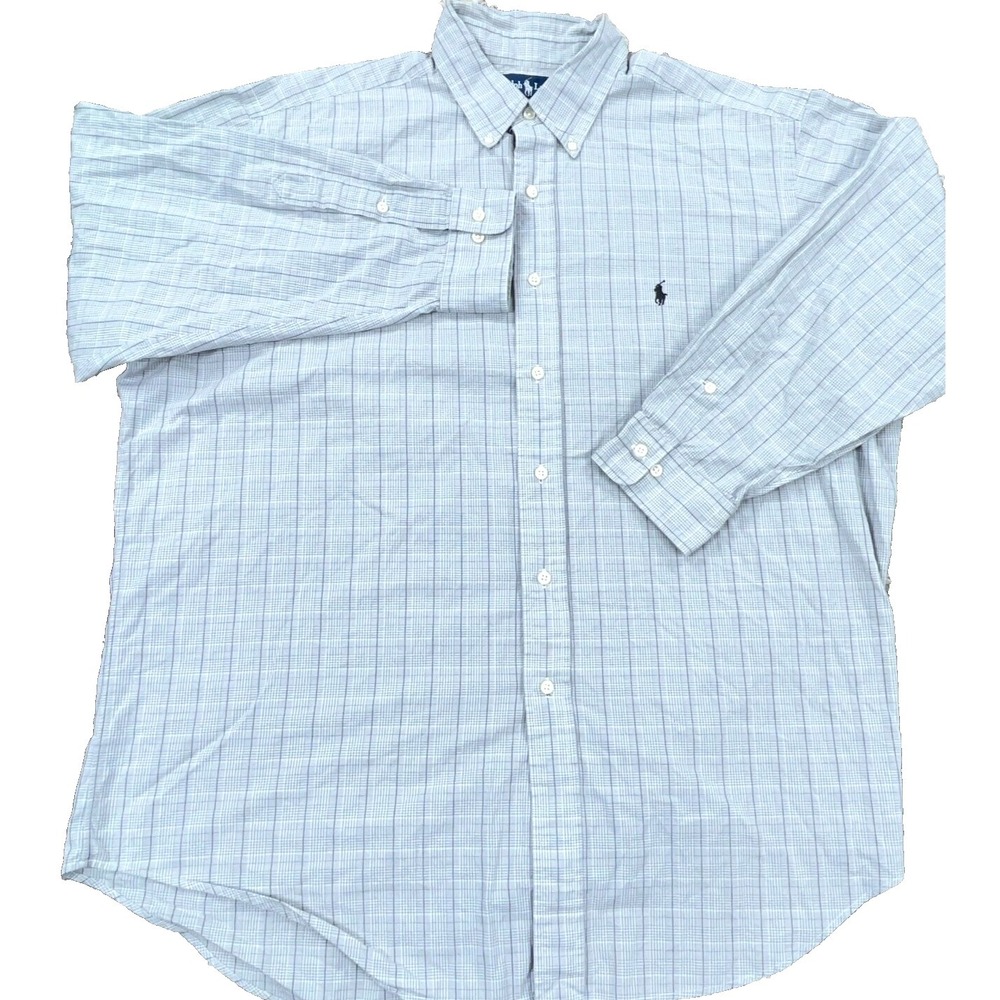 Ralph Lauren Shirt Men 17 32 Gray Button Up Glen Plaid Yarmouth Poplin XL Dress
